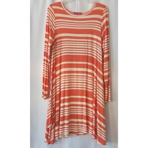 ALMOST PINK Dress Size M Trapeze Long Sleeve Pink White Stripe Pockets Casual